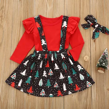 Ziemassvētku Eglītes Toddler Baby Girl Apģērbu Pilnu Piedurknēm Zeķu Svārki divi gabali Komplekts Bērniem Drēbes meitenēm детская одежда