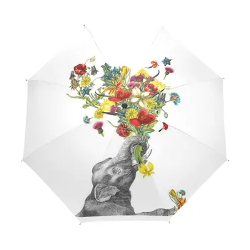 Zilonis Mākslu ar Ziedu Drukāt Jumta Saulessargs Trīs Locīšanas Lietus Sieviešu Jumta Priecīgus Dāvanu Jumta Mīļākais Draugs