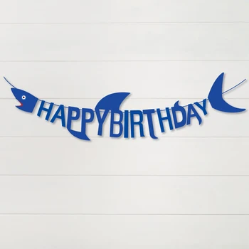 Zilā Jūras Haizivs Tēma Happy Birthday Party Apdare Baby Dušas Karikatūra Haizivs Happy Birthday Banner Bērniem Dzimšanas Dienas Ballīti Dod Priekšroku
