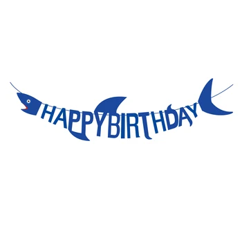 Zilā Jūras Haizivs Tēma Happy Birthday Party Apdare Baby Dušas Karikatūra Haizivs Happy Birthday Banner Bērniem Dzimšanas Dienas Ballīti Dod Priekšroku