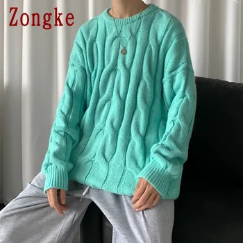 Zongke Cietā Svītrainām Adīt Džemperis Vīriešiem korejas Vīriešu Apģērbs Džemperi, Vīriešu Džemperi Zils Džemperis Ir 2021. jaunpienācēji M-3XL