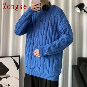 Zongke Cietā Svītrainām Adīt Džemperis Vīriešiem korejas Vīriešu Apģērbs Džemperi, Vīriešu Džemperi Zils Džemperis Ir 2021. jaunpienācēji M-3XL