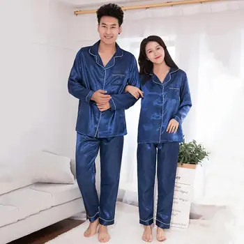 Zīda Satīna Vīriešu Pidžamas Komplekts Modes Sleepwear Pāris Tīrtoņa Krāsas Uzvalku Ar Garām Piedurknēm