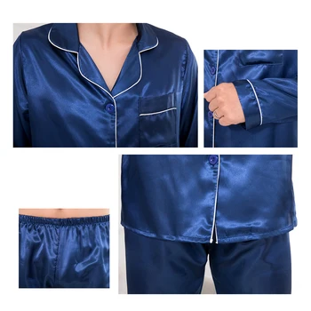 Zīda Satīna Vīriešu Pidžamas Komplekts Modes Sleepwear Pāris Tīrtoņa Krāsas Uzvalku Ar Garām Piedurknēm