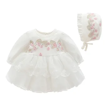 Zīdaiņu Bērnu Drēbes, Mežģīņu Izšuvumi Jaundzimušo Kristību Kleita Baby Meitenes Pusi Kristību Kleitas ar cepuri 0-12M rozā balts