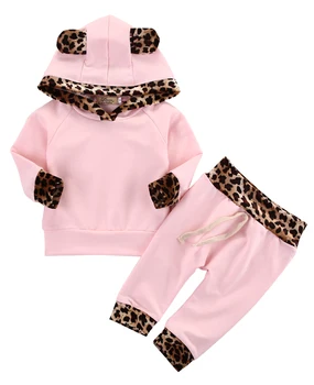 Zīdaiņu Toddler Jaundzimušais Meitene Drēbes Leopard Pusē Rozā Mētelis Pelēkā Vārna Top Sporta Krekls Bikses Garās Zeķes Tērpiem Komplekts