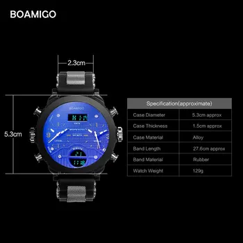 Zīmola BOAMIGO 3 Laika Joslas Militārā Sporta Skatīties Ūdensizturīgs Reloj Vīriešu LED Digitālo Kvarca Rokas Pulksteņi Dāvanu relogio masculino