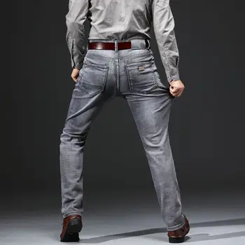 Zīmolu augstas kvalitātes Vīriešu Taisni Plānas Džinsu Modes Ikdienas Klasisko Stilu, Elastīgs Izdilis Bikses Vīriešu Zīmola Džinsa Bikses Pelēkā krāsā