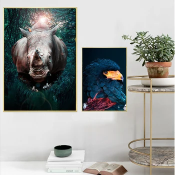 Āfrikas savvaļas Rhino Dzīvnieku Plakātu Ziemeļvalstīm Ērglis Kolibri Gleznas home Gaismas luksusa Audekla Apgleznošana sienu māksla