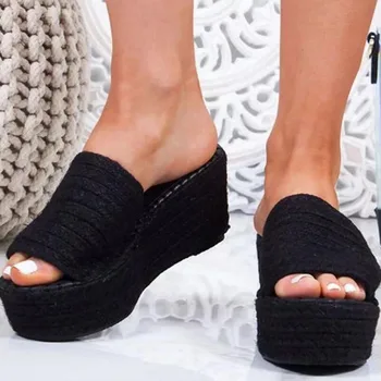Čības sieviešu open toe platformas sandales dāmas vasaras augstiem papēžiem espadrilles apavi, liela izmēra flip flops zapatos mujer Plus lieluma 43