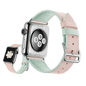Īsta Āda rokassprādze siksnu apple noskatīties 4 5 band 42mm 38mm 44mm 40mm dubultā krāsas correa watchband par iwatch jostas 3/2/1