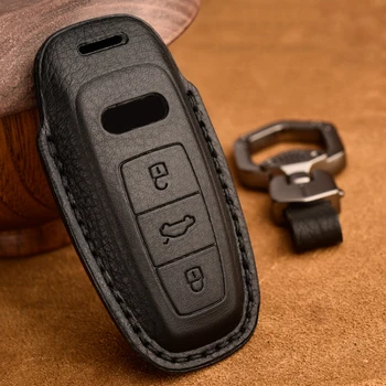 Īstas Ādas Auto Taustiņš Vāciņa Taustiņu Gadījumā Audi A6 C8 A7 A8 Q8 2018 2019 2020 Taustiņu Gadījumā Aizsargātu Keychain Atslēgu Gredzens