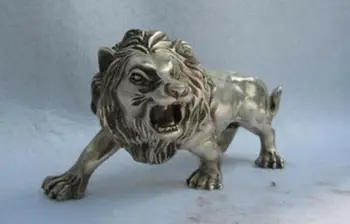 Ķīnas Tautas Rafinēts balts Vara Sudraba Kaķu dzīvnieku Mežonīgs Vīriešu lauvas Statuja