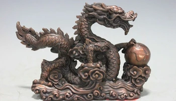 Ķīnas tīras Bronzas, vara Pūķis spēlēt biezumu Royal fengshui Dekoru Statuja