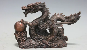 Ķīnas tīras Bronzas, vara Pūķis spēlēt biezumu Royal fengshui Dekoru Statuja