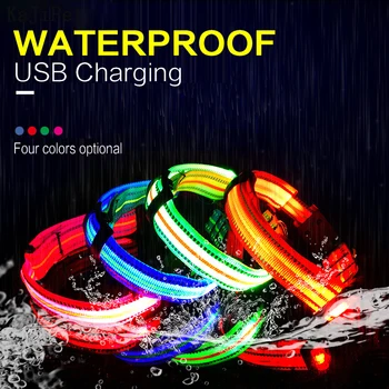 Ūdensnecaurlaidīga Neilona Pet Suns Apkakles LED USB Lādējamu Atstarojošās Gaismas Apkakles Perro Led Kvēlojošs Suns Gaismas Nakts Drošību Apmales